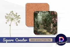 Floral archway leading to secret garden Square Coaster PNG Product Image 1