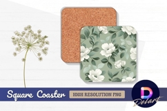 Floral pattern with white flowers Square Coaster PNG Product Image 1