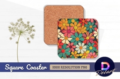 Colorful retro flower pattern Square Coaster PNG Product Image 1
