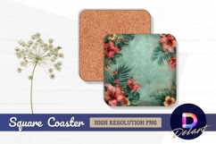 Tropical floral frame with textured Square Coaster PNG Product Image 1