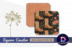 Cowboy boots and roses seamless Square Coaster PNG Product Image 1
