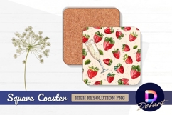 Strawberries and champagne pattern Square Coaster PNG Product Image 1