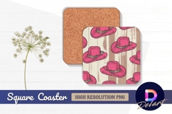 Pink cowboy hat repeat pattern square coaster png Product Image 1