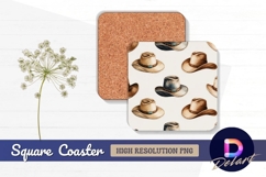 Watercolor cowboy hats seamless pattern square coaster png Product Image 1