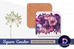 Floral bouquet in pink and purple hues Square Coaster PNG Product Image 1