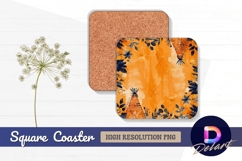 Orange textured backdrop with floral Square Coaster PNG Product Image 1