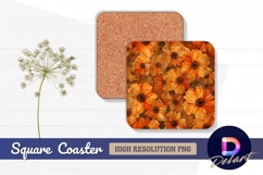 Orange flower floral pattern square coaster png Product Image 1