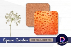 Watercolor hearts on gradient orange Square Coaster PNG Product Image 1