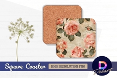 Vintage roses on textured Square Coaster PNG Product Image 1