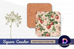 Strawberry flowers Square Coaster PNG Product Image 1