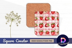 Strawberries on gingham Square Coaster PNG Product Image 1