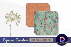 Floral pattern with pink flowers Square Coaster PNG Product Image 1