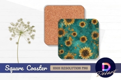 Teal and gold sunflower floral Square Coaster PNG Product Image 1