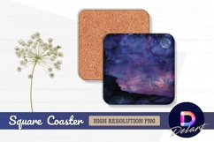 Watercolor night sky with moon and stars Square Coaster PNG Product Image 1