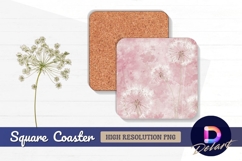 Dandelions on pink grunge texture for Square Coaster PNG Product Image 1