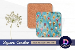 Ice cream cones watercolor square coaster png Product Image 1