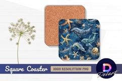 Underwater seamless pattern with dolphins Square Coaster PNG Product Image 1