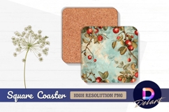 Vintage apple tree design with blue Square Coaster PNG Product Image 1