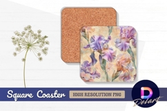 Pastel iris floral Pastel Square Coaster PNG Product Image 1