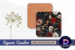 Dark floral Square Coaster PNG Product Image 1