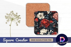 Dark floral pattern with roses Square Coaster PNG Product Image 1