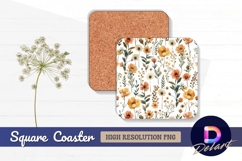 Watercolor floral pattern Square Coaster PNG Product Image 1