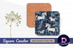 Whimsical unicorns christmas forest Square Coaster PNG Product Image 1