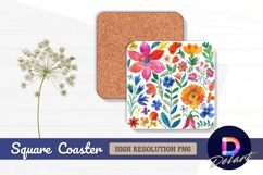 Watercolor floral pattern arrangement Square Coaster PNG Product Image 1