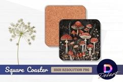 Watercolor red mushrooms and flowers Square Coaster PNG Product Image 1