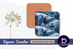 Watercolor winter landscape Square Coaster PNG Product Image 1