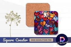 Stained glass hearts colorful Square Coaster PNG Product Image 1