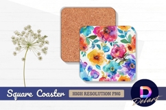 Watercolor floral pattern background for Square Coaster PNG Product Image 1