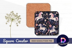 Whimsical unicorns floral pattern for Square Coaster PNG Product Image 1