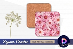 Pink daisy flowers floral Square Coaster PNG Product Image 1