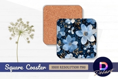 Floral pattern blue flowers Square Coaster PNG Product Image 1