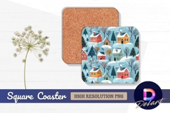 Winter village christmas houses and trees Square Coaster PNG Product Image 1