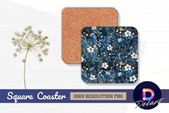 Elegant floral pattern on navy background Square Coaster PNG Product Image 1