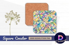 Floral stained glass Square Coaster PNG Product Image 1
