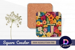 Books and colorful flowers pattern Square Coaster PNG Product Image 1