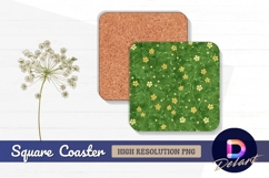 Floral pattern on green background Square Coaster PNG Product Image 1