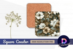 Elegant white flowers with brown leaves Square Coaster PNG Product Image 1
