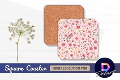 Pink and yellow floral pattern Square Coaster PNG Product Image 1