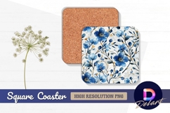 Watercolor blue floral Square Coaster PNG Product Image 1