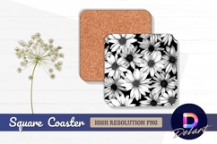 Black and white daisy floral Square Coaster PNG Product Image 1