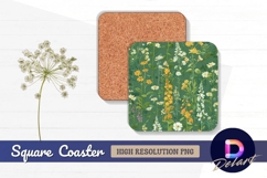 Vintage floral meadow pattern green Square Coaster PNG Product Image 1