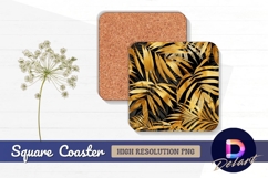 Golden palm leaves on black background Square Coaster PNG Product Image 1