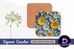 Elegant yellow and white daisy floral Square Coaster PNG Product Image 1