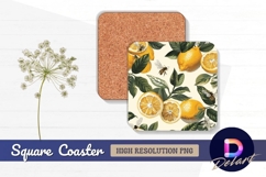Lemon and bee botanical Square Coaster PNG Product Image 1