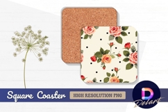 Rose floral with dots square coaster png Product Image 1