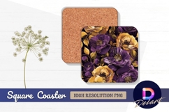 Purple and gold flower Square Coaster PNG Product Image 1